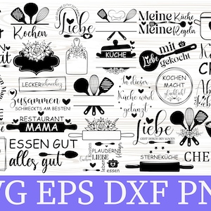 Arquivo de plotter alemão SVG para cozinha, Monograma de cozinha, pacote de SVG para culinária - Provérbios alemães para cozinha - Arquivo de plotter SVG para Cricut Silhouette Studio