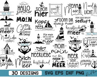 Paquete náutico alemán, faro, gaviotas, SVG marítimo, archivo de plotter Küstenkind SVG, ancla con monograma, faro