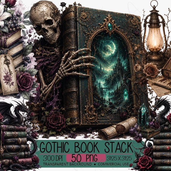 Gothic Book Stack PNG Bundle, Dark Academia Clipart, Fantasy Spell Books (Digital Download)