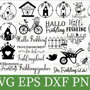 Archivo de trazador alemán Primavera - Hola primavera - Archivo de trazador Cricut Silhouette Studio - Svg de Pascua - Saludos de Pascua - Paquete de primavera - láser