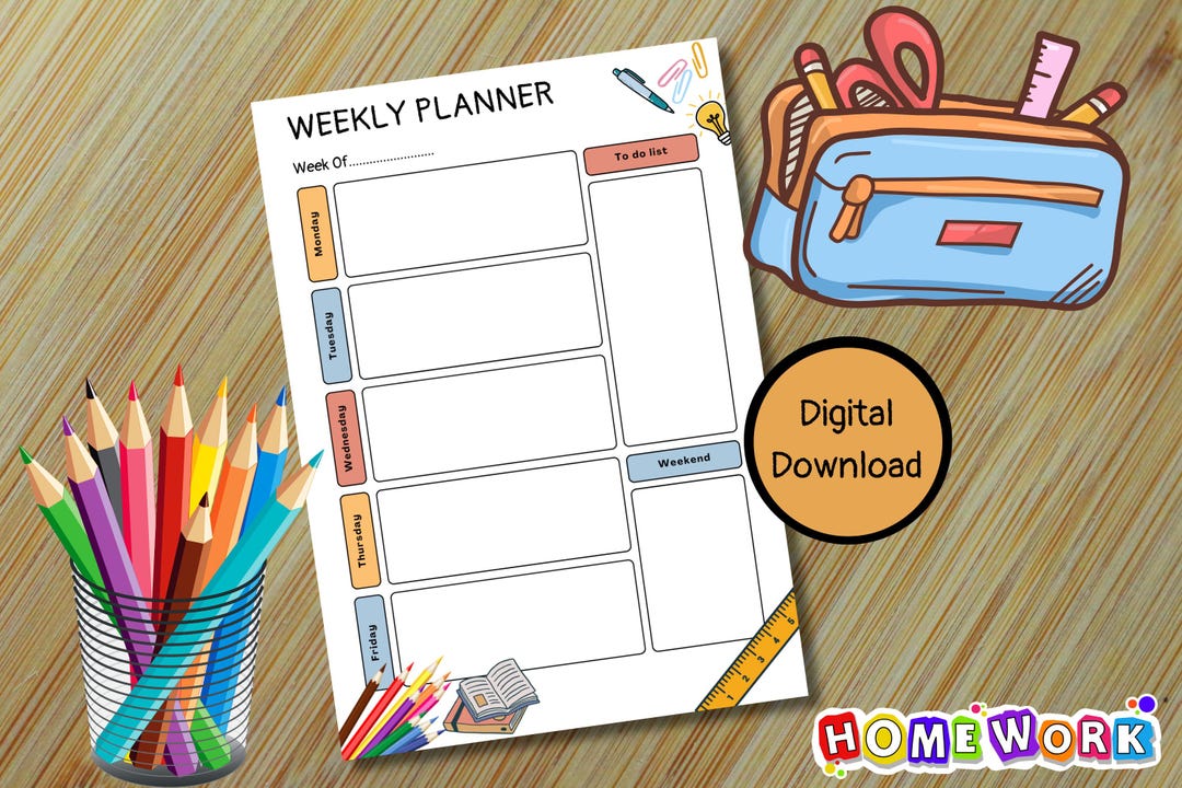 Printable Weekly Planner: Homework & Study Organizer (digital Download ...