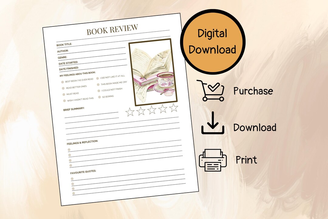 Printable Book Review Template: Reading Log & Journal (digital Download ...