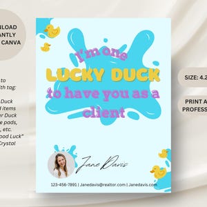 Client Appreciation Pop By Tag | I&#39;m one Lucky Duck to have you as a Client | Realtor Tags for Client Gifts | Real Estate Marketing