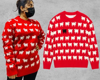 Red Sheep Sweater | Princess Diana Inspired Knit Jumper | Black Sheep