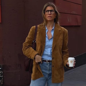 Vintage 80s Brown Suede Blazer: Western Cowgirl Style Sheepskin Leather Coat