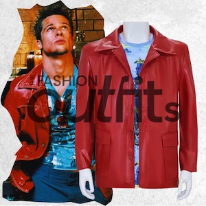 Costume de Cosplay Tyler Durden du Fight Club | Blouson motard en cuir rouge Brad Pitt