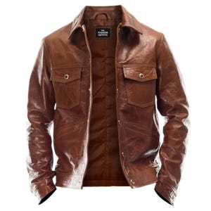 Blouson fait main Blouson en cuir d'agneau véritable marron pour homme | Les tenues tendance