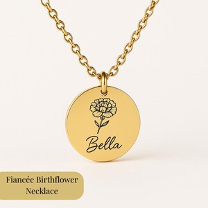 Collar con flor de nacimiento para novia: colgante con nombre personalizado para compromiso o boda.