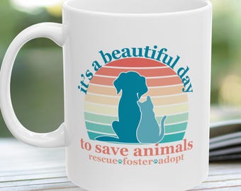 Rescue Dog Cat Mug, Save Animals Coffee Cup, Retro Pet Adoption Gift, Animal Lover Mug, Foster Adopt Volunteer Mug, Ceramic Mug 11oz 15oz