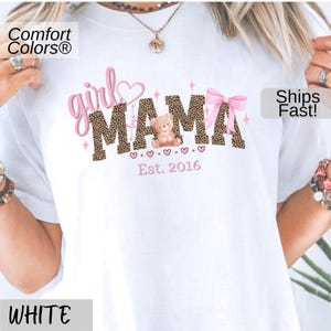 Personalized Girl Mama Est. T-Shirt for Mother&#39;s Day Gift for New Mom Leopard Print Shirt for Mama Custom Mom Life Comfort Colors® Tee