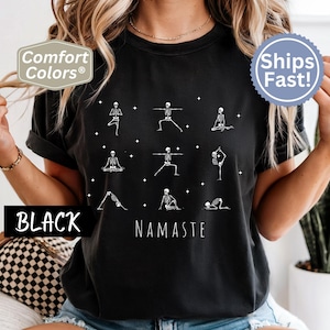 Skeleton Yoga Comfort Colors TShirt, Halloween Yoga Shirt, Funny Workout Tee, Retro Yoga Shirt, Spooky Fitness TShirt, Yoga Lover Gift
