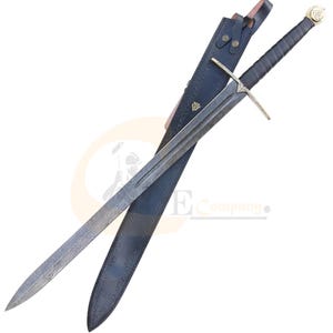 Einherjar Sword, Blade of Valhalla, Viking Sword, Damascus Steel Blade, Medieval Sword with Leather Sheath, Norse-inspired Longsword for Men