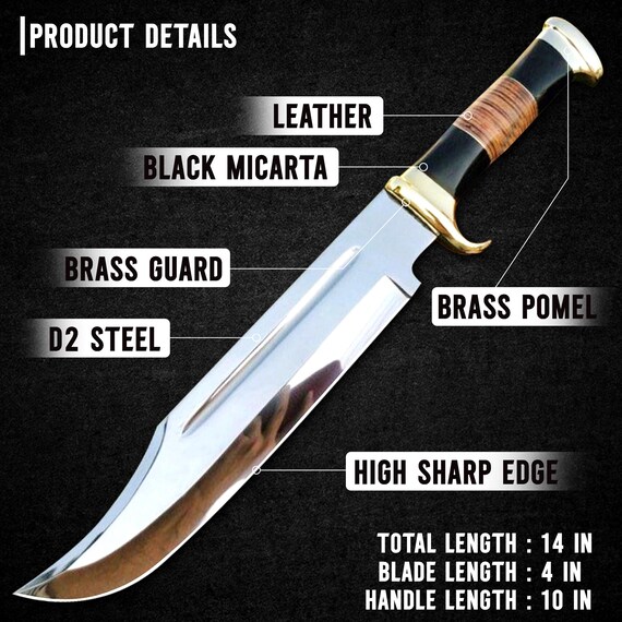 Handmade Bowie Hunting Knife: J2 Steel Blade, Leather Sheath - Etsy