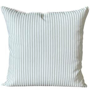 Farmhouse Green White Ticking Stripe Pillow Cover Decorative Throw Pillows Cushions Green White Ticking Stripe Toss Pillow Various Sizes