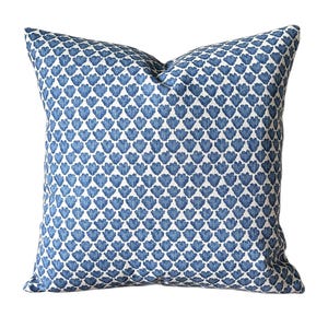 Blue Natural Pillow Covers Throw Pillow Block Print Style Linen Blend Textured Blue Euro Sham Couch Blue Bedroom Pillow Case Various Sizes