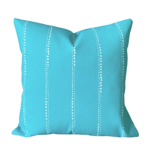 OUTDOOR Pillow Covers Aqua Blue White Decorative Throw Pillow Beach Patio Decor Dotted Stripe Carlo Cushion Outdoor Aqua White Various Sizes