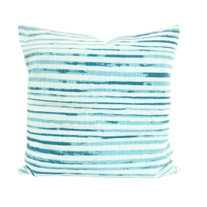 Blue White Nautical Throw Pillow Covers Cushion Blue White Horizontal Stripes Costal Beach INDOOR Patio Decorative Toss Pillow Various Sizes