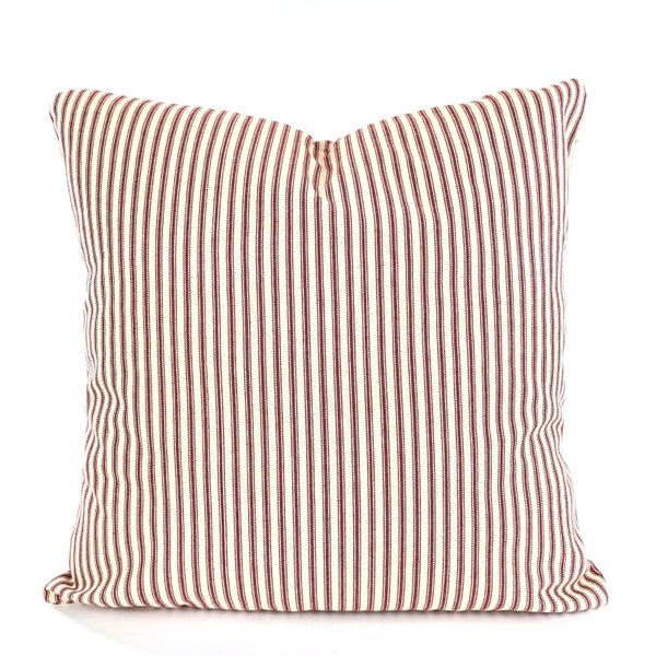 Red Ticking Pillow Etsy