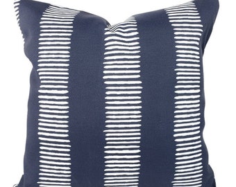 OUTDOOR Navy Blue Throw Pillow Covers Cushions Navy Blue White Stripe Coastal Beach Cottage Patio Deck Pillow Toss Pillow Various Sizes