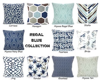Blue Tan Brown Navy Gray Pillow Covers Decorative Throw Etsy
