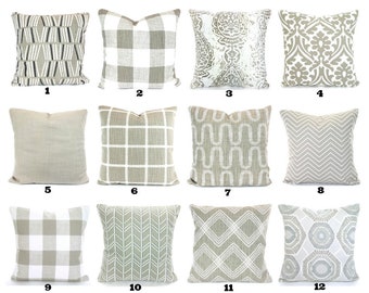FARMHOUSE Taupe White Decorative Throw Pillow Covers Cushions Taupe Ecru White Check Plaid Abbot Couch Bed Sofa Taupe Cushions Various SIZES