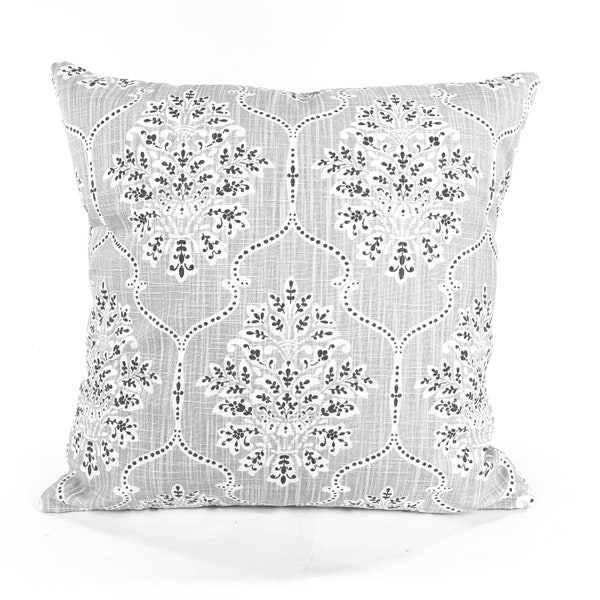 FARMHOUSE Gray White Damask Throw Pillow Covers Cushions French Grey White Charcoal Gray Damask Couch Bed Sofa Pillow Case Various Sizes