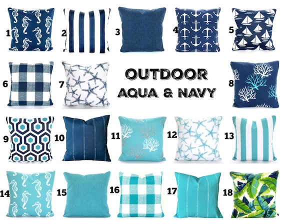 navy and aqua outdoor pillows