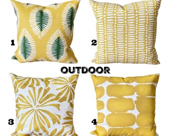 OUTDOOR Yellow Pillow Covers Throw Pillows Outdoor Patio Spice Yellow Green White Porch Cottage Deck Toss Pillows Mix & Match Various Sizes