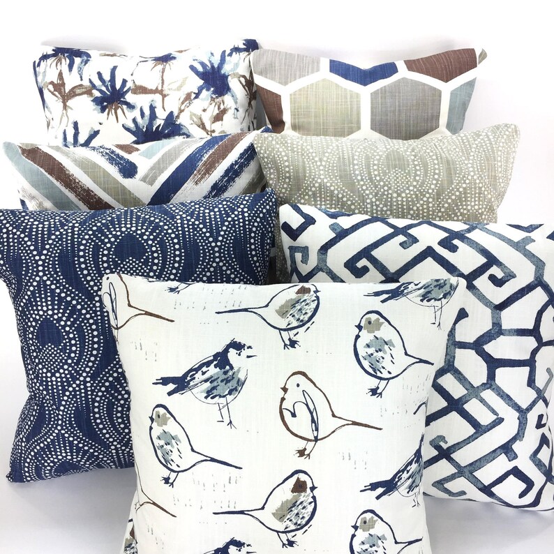 Blue Tan Brown Navy Gray Pillow Covers Decorative Throw Etsy