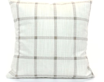 Tan Check Pillow Covers Tan Off White Pillows Windowpane Check Couch Bed Sofa Pillows 20 x 20 18 x 18 Farmhouse Taupe Various Sizes