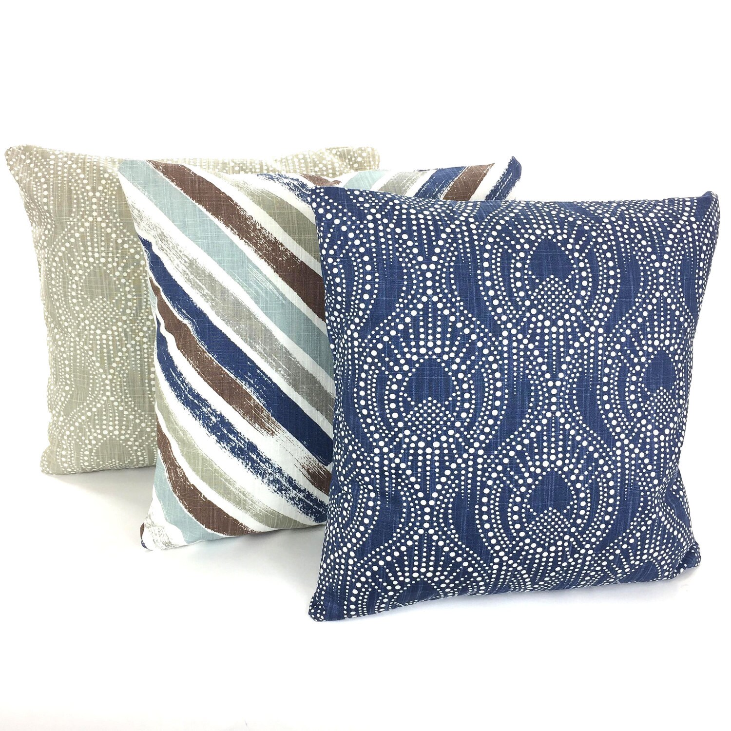 Navy Blue Brown Tan White Pillow Covers Decorative Throw Etsy