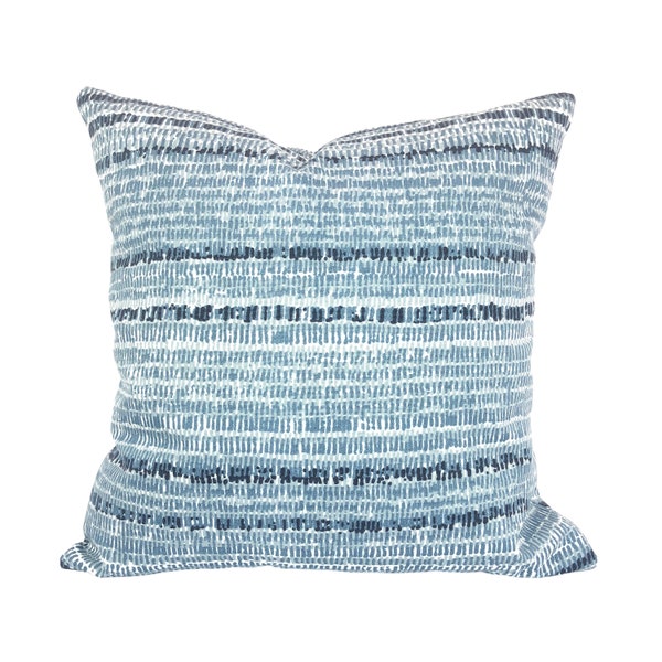 OUTDOOR  Blue Throw Pillow Covers Cushion Covers Navy Blue Light Blue Caine Modern Coastal Beach Cottage Patio Deck Pillow Various Sizes