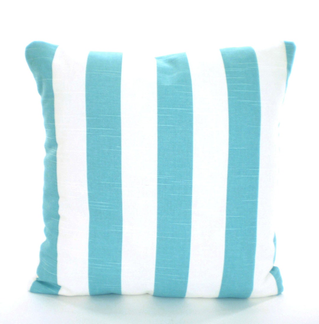 Aqua Stripe Throw Pillow Covers Indoor Cushions Coastal Blue Aqua White