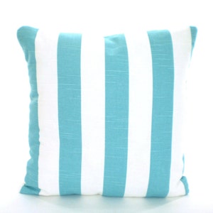 Aqua Stripe Throw Pillow Covers Indoor Cushions Coastal Blue Aqua White Stripe Beach Cottage Pillow Case Patio Sun Porch Various Sizes