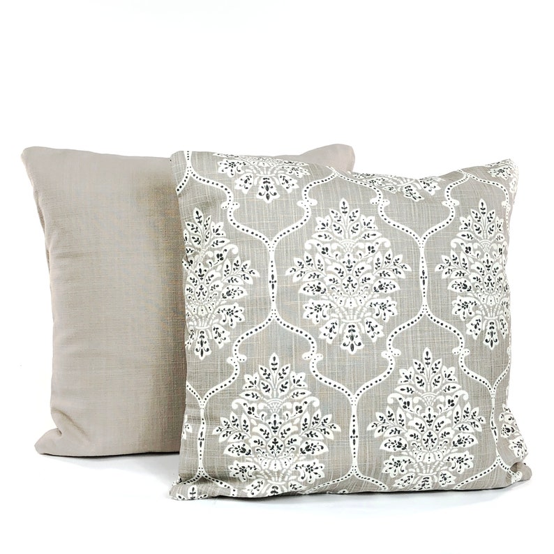 FARMHOUSE Taupe White Damask Throw Pillow Covers Cushions Etsy