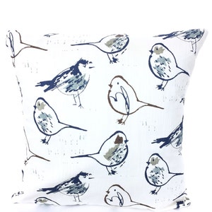 Navy Blue Bird Pillow Covers Decorative Pillows Cushion Covers Regal Blue Brown Tan Taupe White Birds Couch Pillows Bed Various SIZES