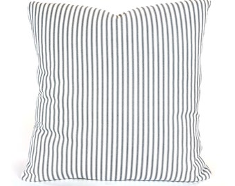 Farmhouse  Blue White Ticking Stripe Pillow Cover Decorative Throw Pillow Cushions Light Navy White Ticking Stripe Toss Pillow Various Sizes