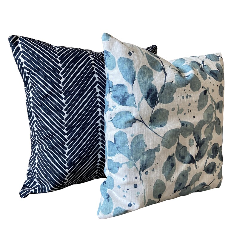 Navy Blue White Pillow Covers Blue Decorative Throw Pillow Etsy