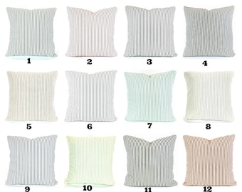 Ticking Stripe Pillow Covers Cushions Farmhouse Ticking Black Red Green Blue Tan Brown Decorative Throw Toss Pillows Couch Bed Various Sizes