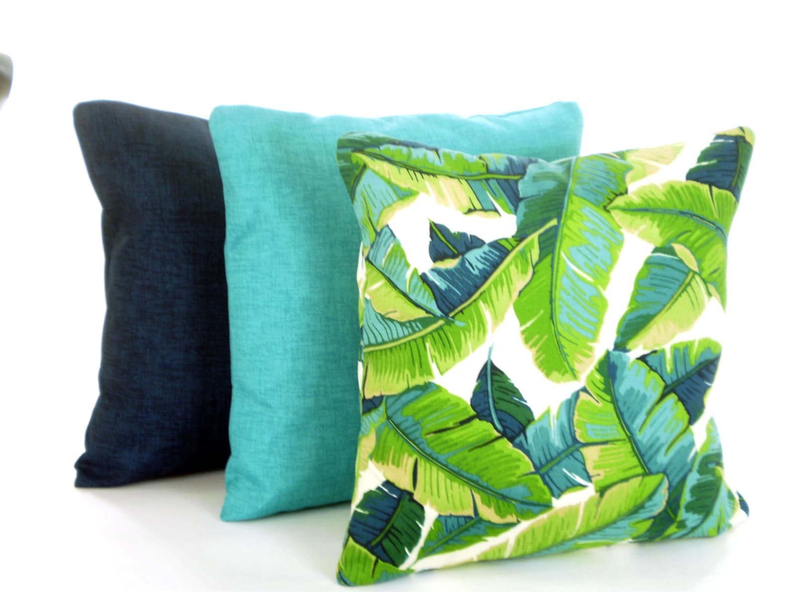 OUTDOOR Tropical Pillow Covers Palms Green Aqua Throw Etsy