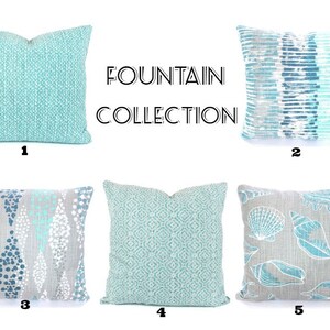 Nautical Pillow Covers Aqua Blue Gray White Decorative Throw Pillows Cushions Blue INDOOR Sea Shells Nautical Fountain Various Sizes