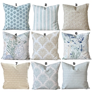 Coastal Pillow Covers Aqua Tan White Throw Pillows Pastel Nautical Cottage Couch Bed Shams Bedroom Summer Decor  Pillow Case Various Sizes