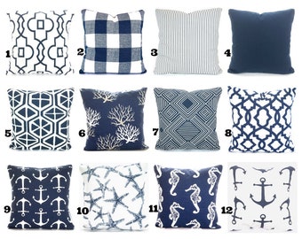 Throw Pillow Covers Blue Decorative Pillow Cushions Cotton Pillows Light Navy Blue White Couch Bed Euro Sham Various Sizes Mix & Match