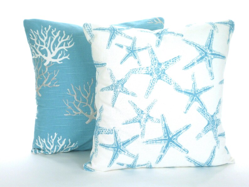 Aqua INDOOR Pillow Covers Nautical Beach Decor Decorative Etsy