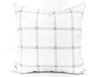 FARMHOUSE Gray White Pillow Covers Window Pane Check Cushions French Grey White Toss Pillow Couch Bed Sofa Pillow Case Various Sizes