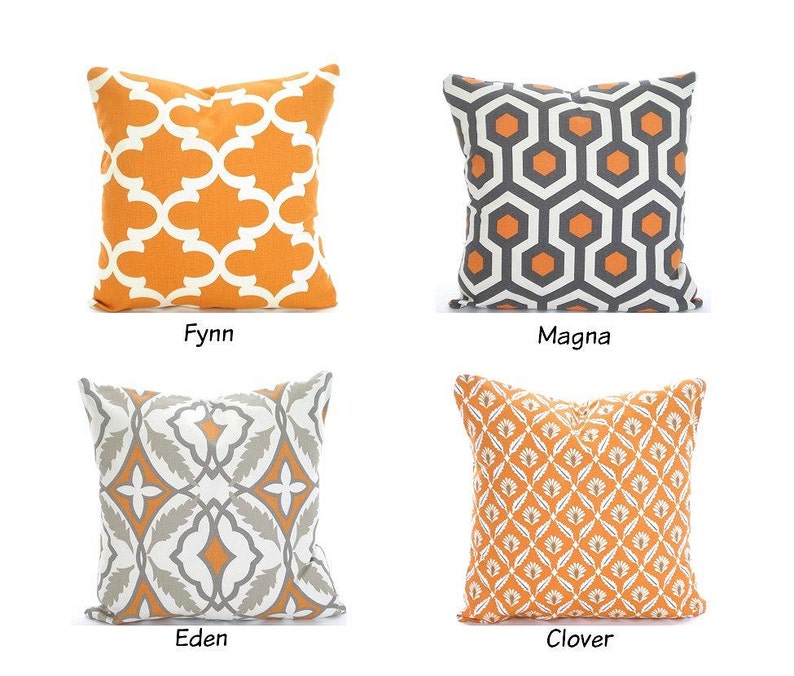 Orange Gray Pillow Covers Cushions Decorative Throw Pillows Etsy