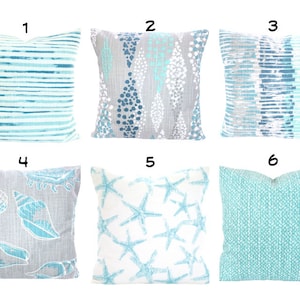 Aqua Gray INDOOR Pillow Covers Nautical Beach Decor Decorative Throw Pillows Nautical Cushion Blue Grey White Mix & Match Various Sizes