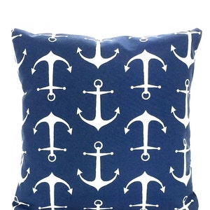 OUTDOOR Nautical Pillow Covers Cushions Navy Blue White Sailor Anchors Beach Decor, Patio Boat Cottage Pillows, One or More ALL SIZES