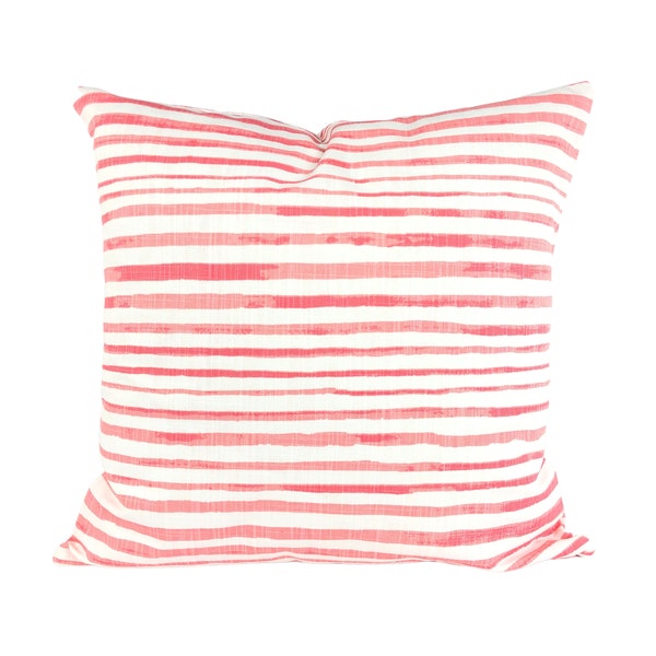 Coral White Nautical Throw Pillow Covers Indoor Cushions PINKY CORAL White Horizontal Stripes Costal Beach Patio Toss Pillow Various Sizes
