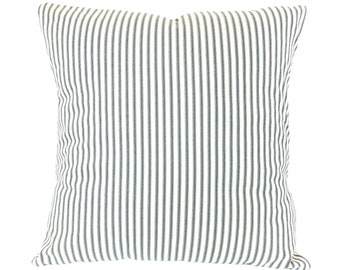 Farmhouse Ticking Stripe Slate Gray CREAM Pillow Cover Decorative Throw Pillows Cushion Covers Grey and Cream Ticking Stripe Various Sizes